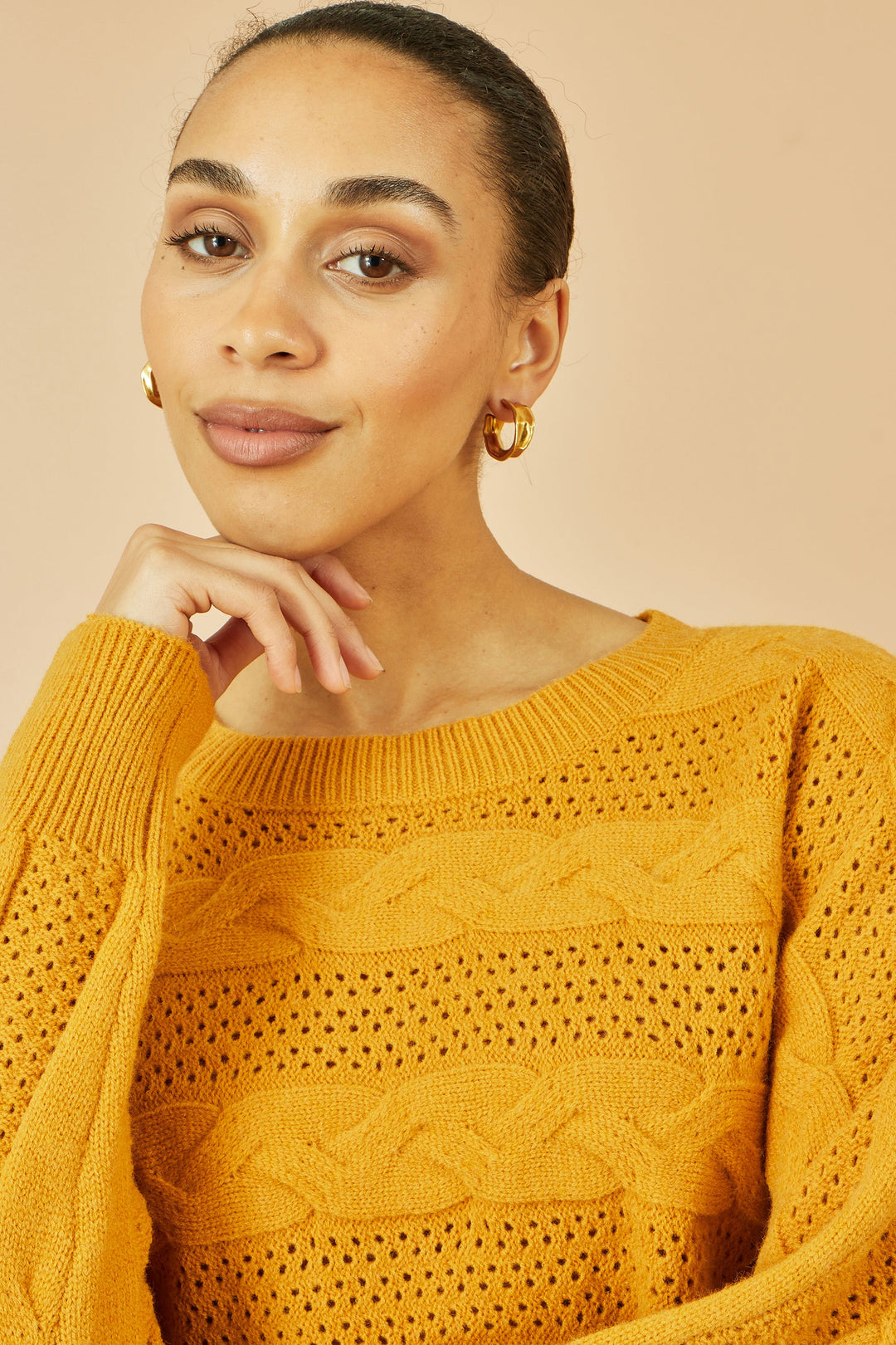 Yumi Mustard Cable Knit Relaxed Fit Jumper