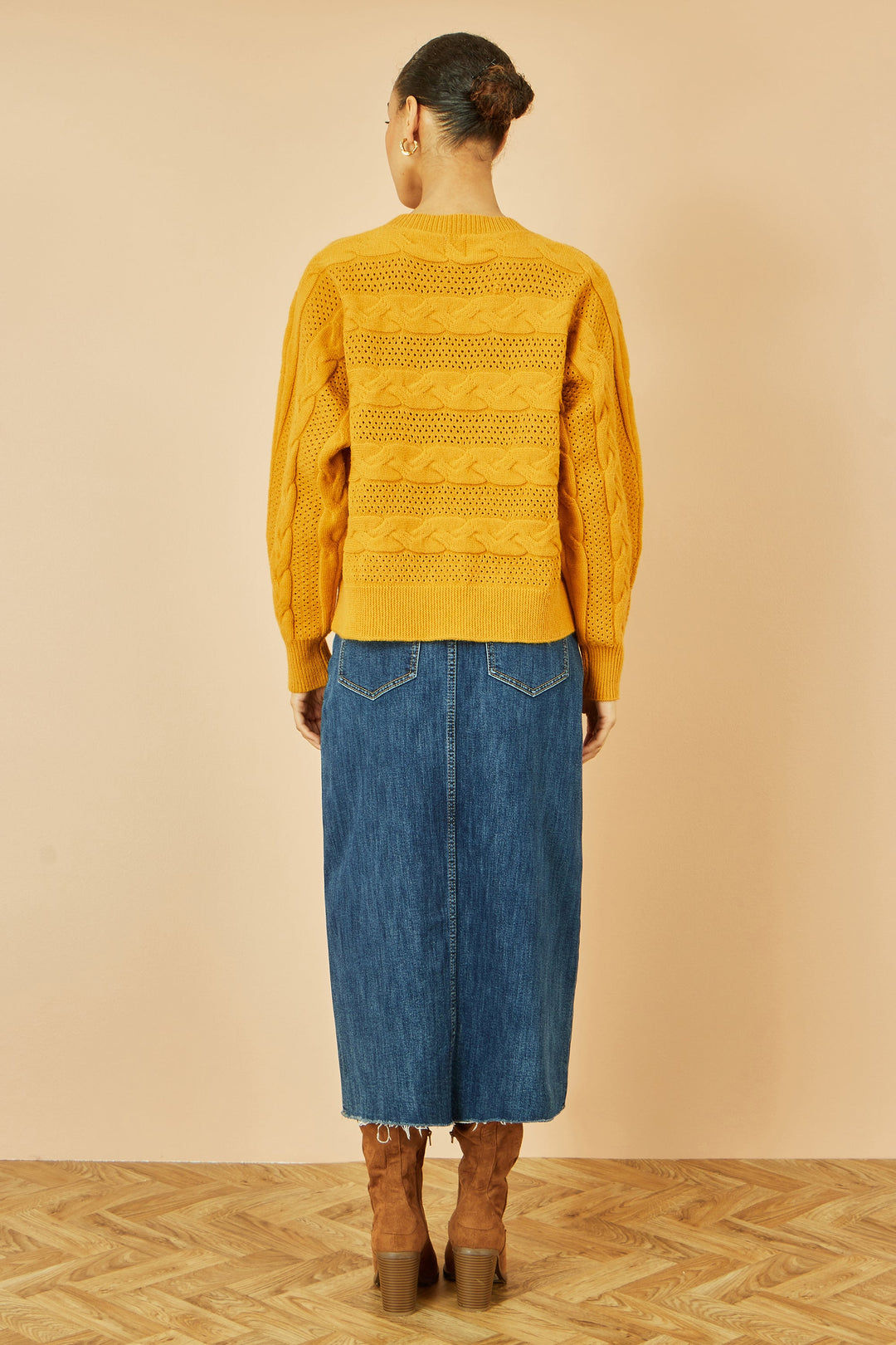 Yumi Mustard Cable Knit Relaxed Fit Jumper