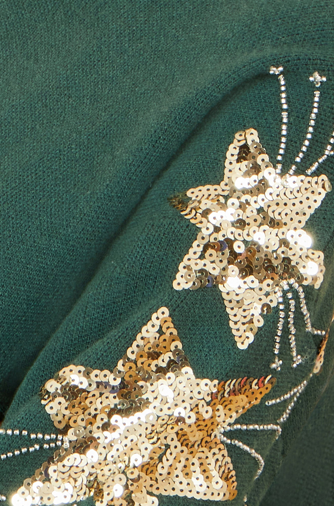Yumi Green Relaxed Fit Jumper With Sequin Star Sleeves