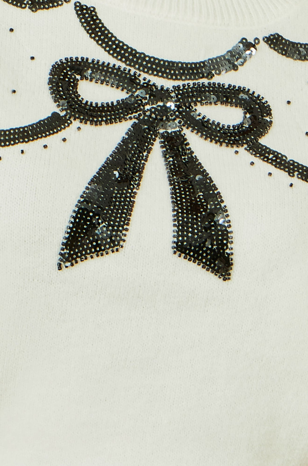 Yumi White Sequinned Bow Neckline Jumper