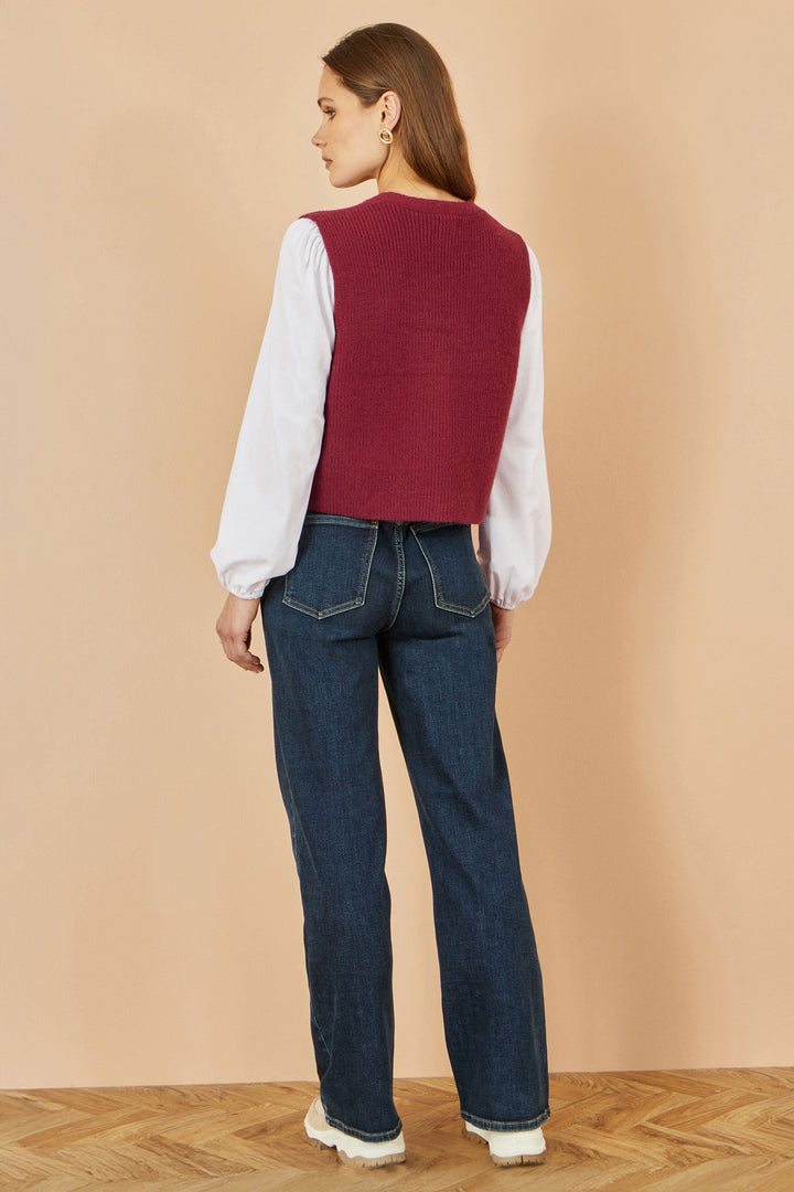 Yumi Burgundy Knitted Pullover Waistcoat