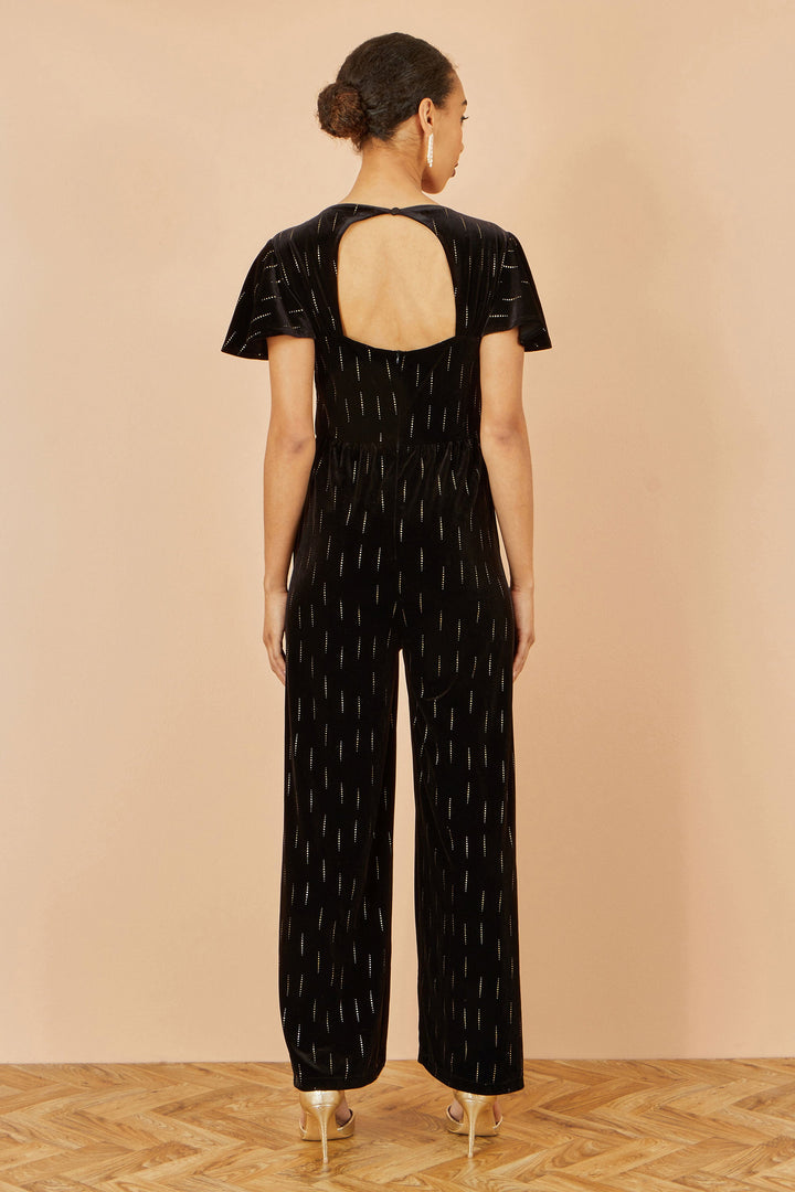 Yumi Black Foil Print Velvet Jumpsuit