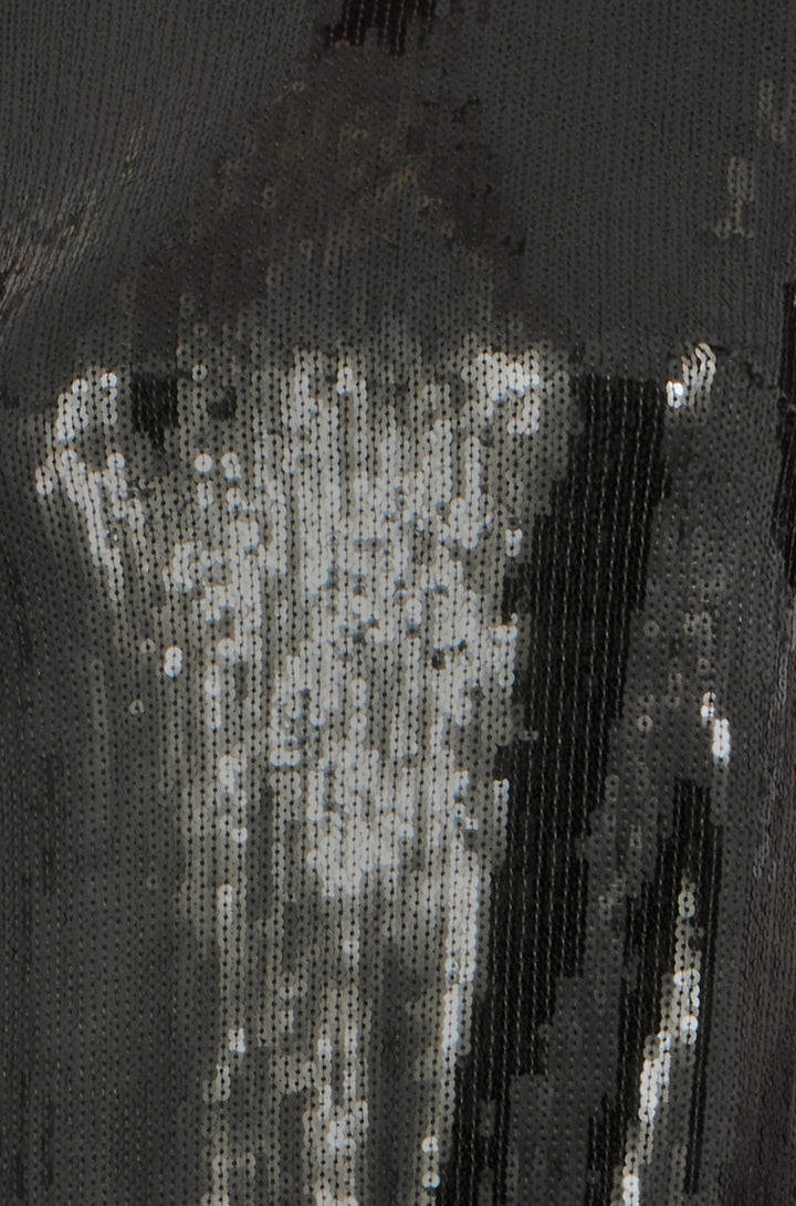 Yumi Black Sequin Tassels Hem Midi Tunic Dress