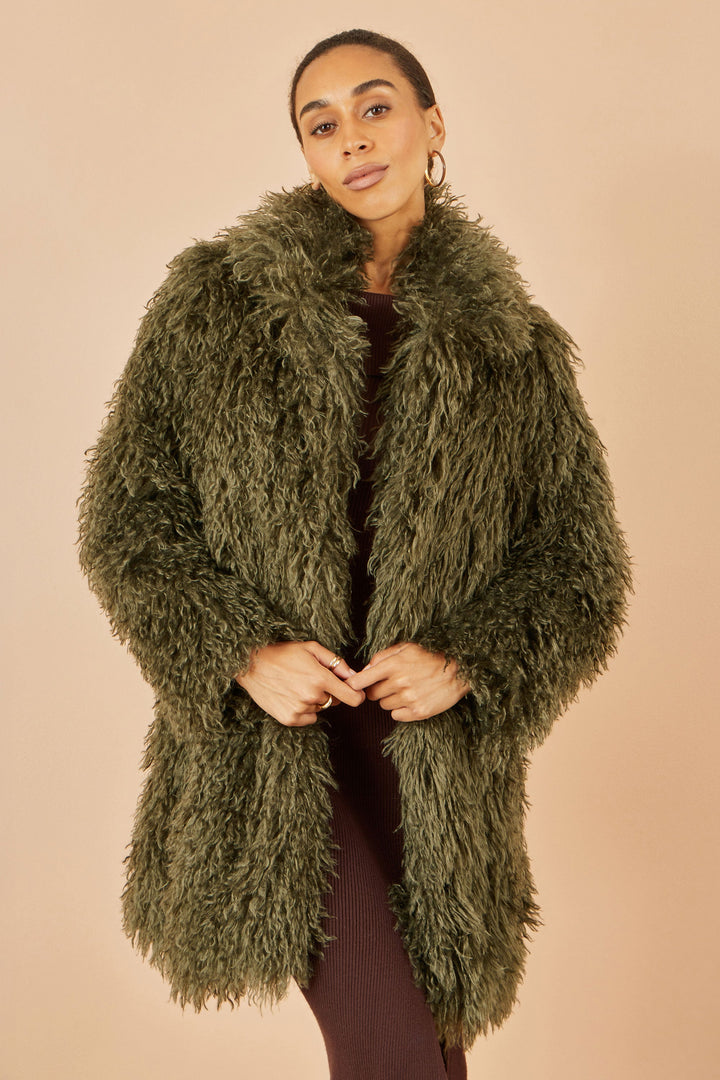 Yumi Green Luxe Long Hair Fur Coat