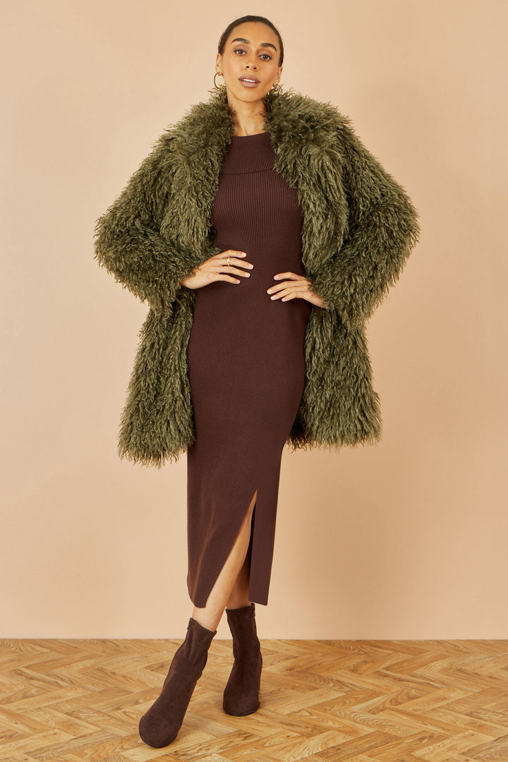 Yumi Green Luxe Long Hair Fur Coat