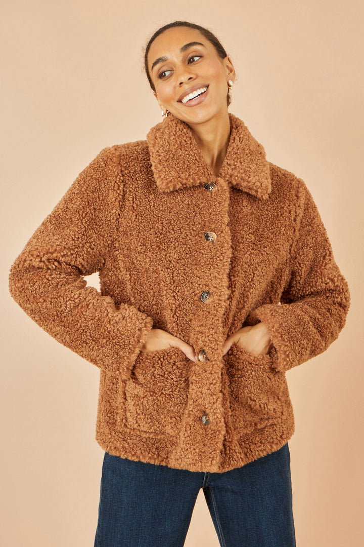 Yumi Brown Short Teddy Bear Jacket