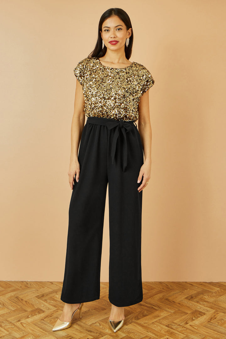 Yumi Gold Sequin Top Stretch Jumpsuit