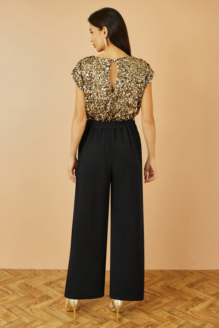 Yumi Gold Sequin Top Stretch Jumpsuit