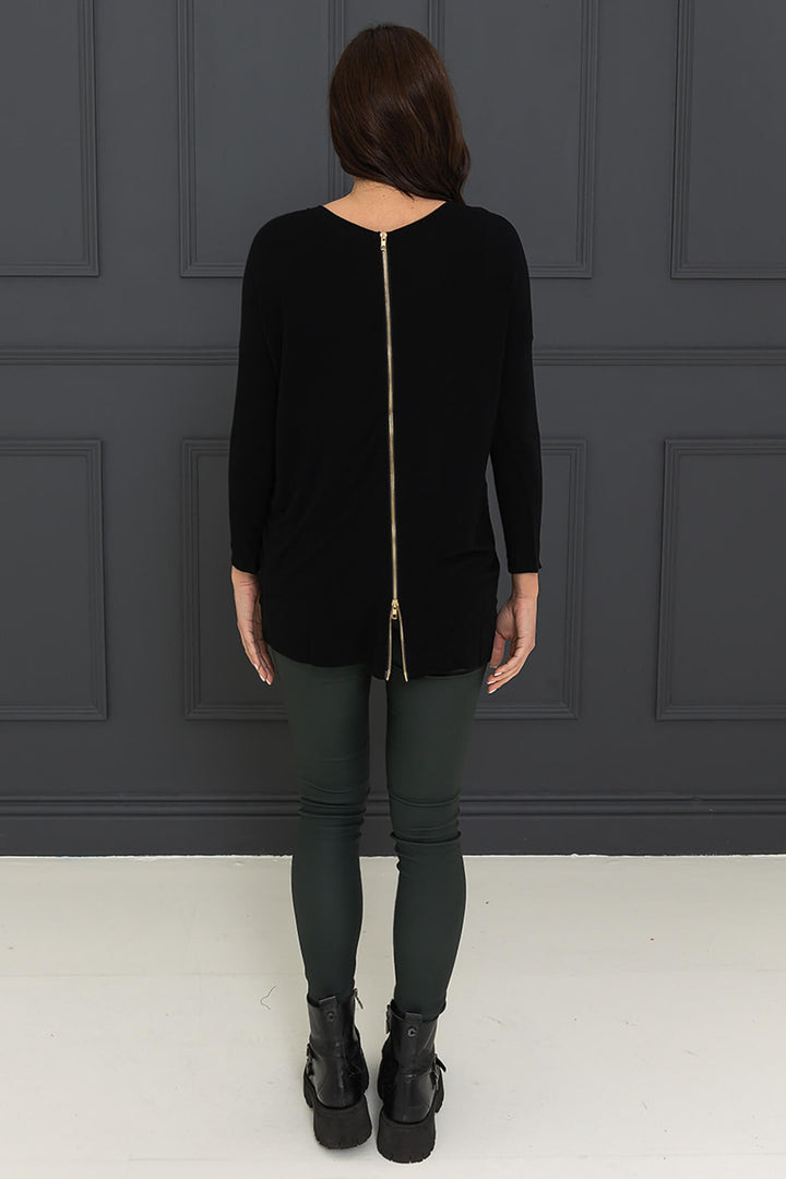 A Postcard From Brighton Black Flickie Zip Top - Experience Boutique