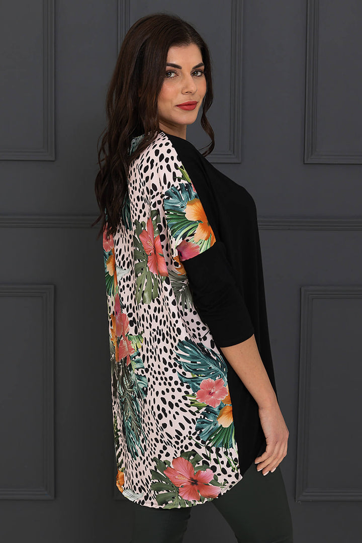 A Postcard From Brighton Exotic Bloom Flirty Black Floral Print Top - Experience Boutique