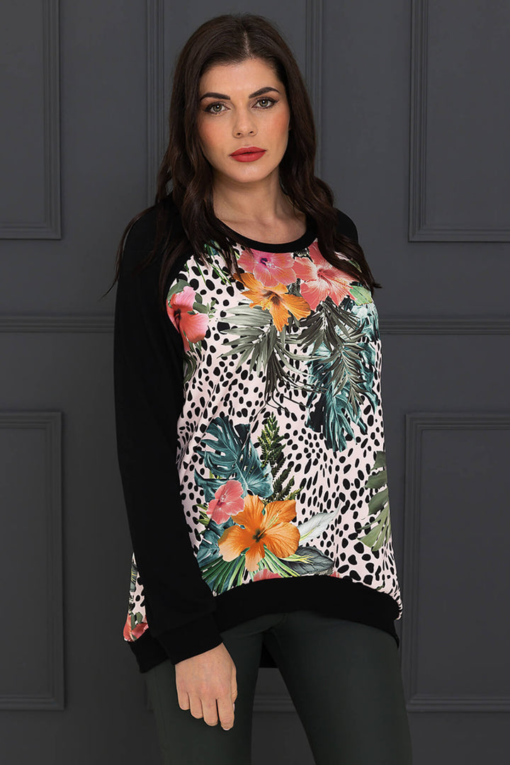 A Postcard From Brighton Exotic Bloom Flo Black Floral Print Long Top - Experience Boutique