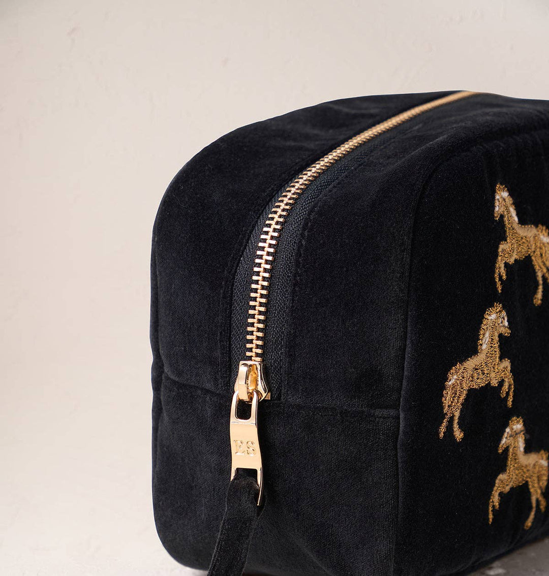 Elizabeth Scarlett Charcoal Wild Horses Makeup Bag