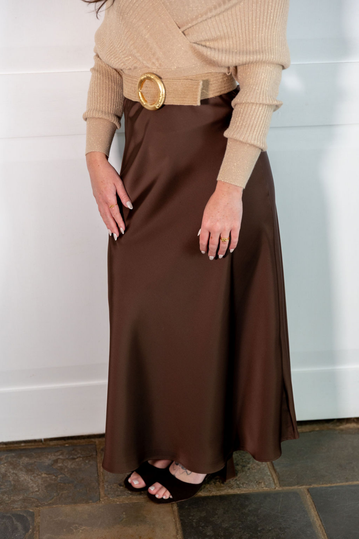 Satin Slip Skirt in Bitter Chocolate