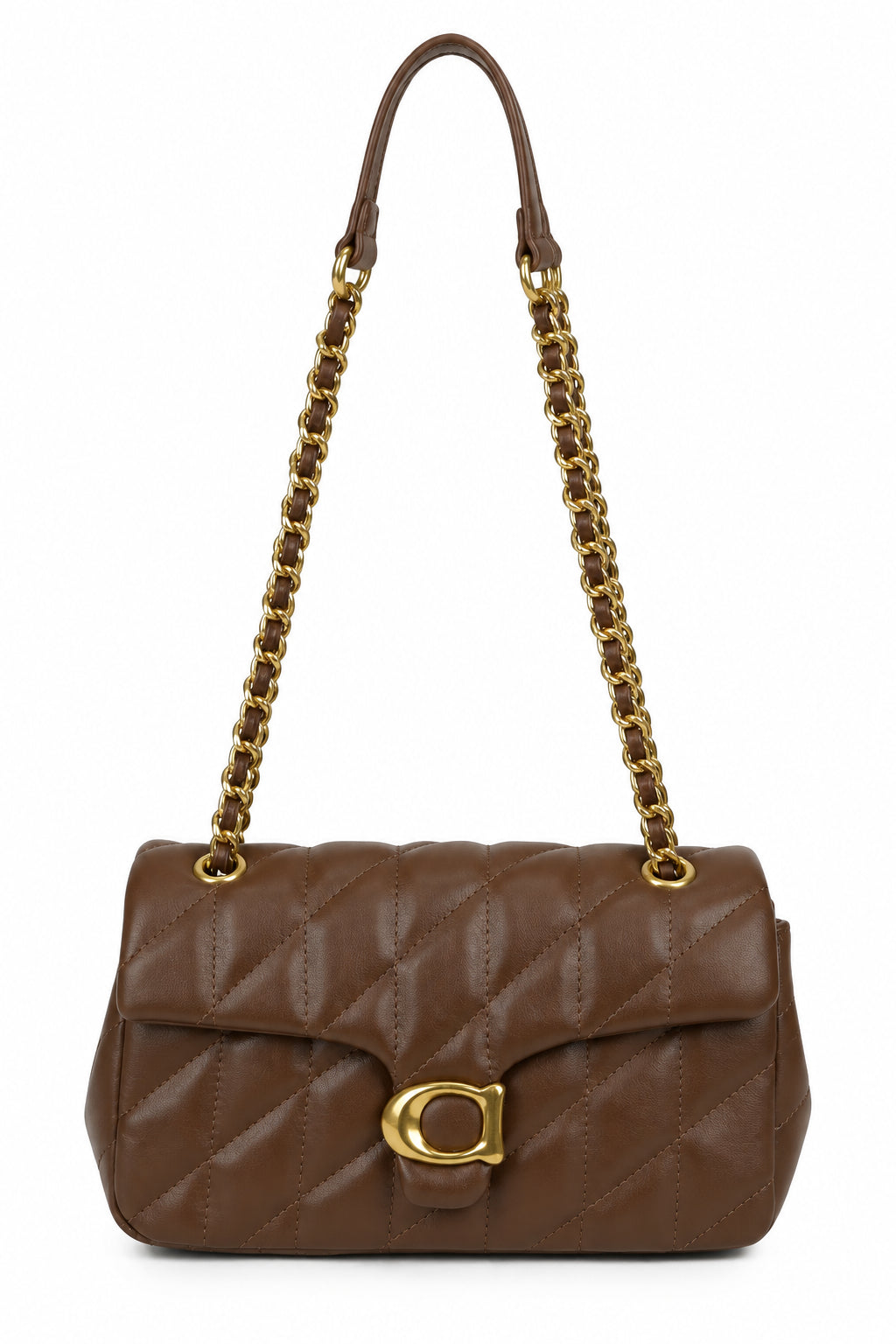 Brown Quilted Chain Shoulder Bag
