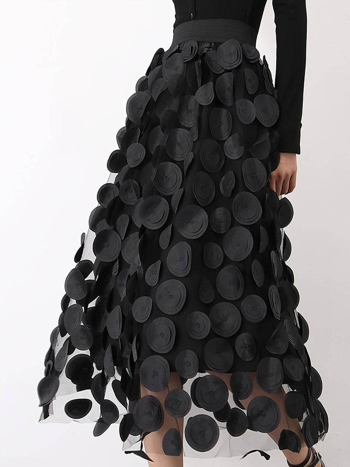 Black Circle Applique Tulle Skirt