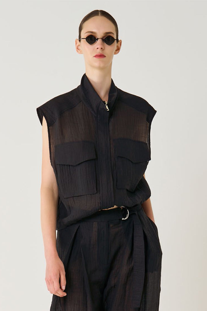 Access 63-1007-179 Black Zip Front Sleveless Shirt