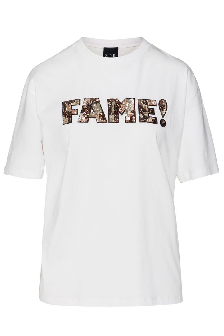Access 63-2140-110 White Brown Sequin Fame Motif T-Shirt
