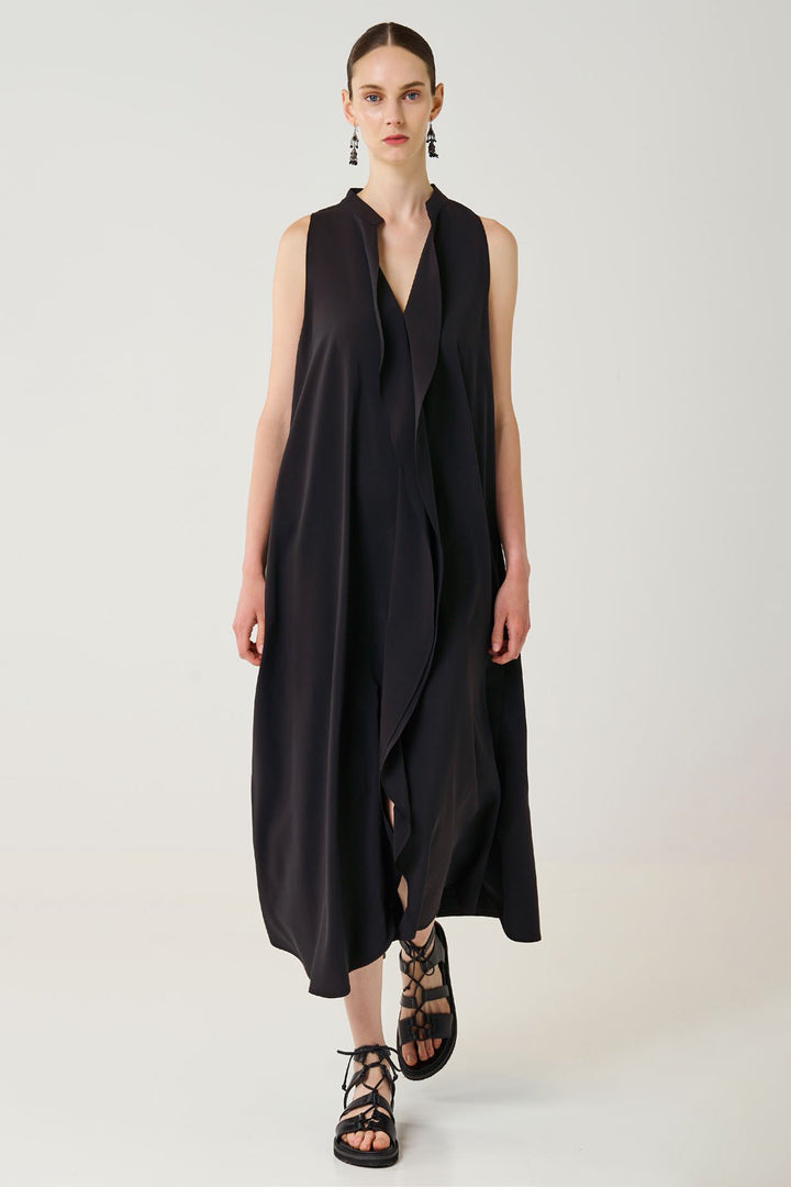 Access 63-3321-129 Black Ruffle Front Relaxed Fit Sleeveless Dress
