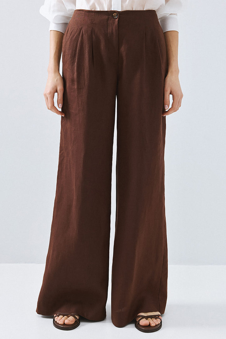 Access 63-5007-171 Coffee Brown Pleat Front Wide Leg Trousers