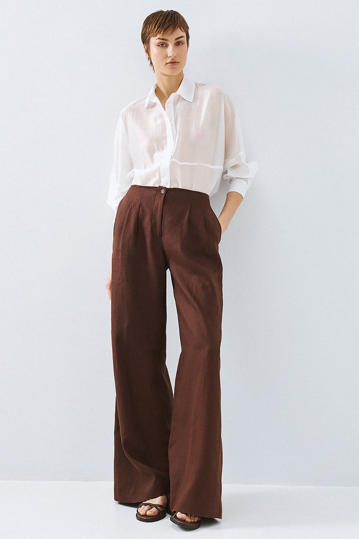 Access 63-5007-171 Coffee Brown Pleat Front Wide Leg Trousers