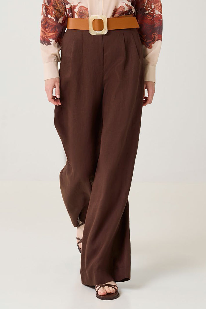 Access 63-5007-171 Coffee Brown Pleat Front Wide Leg Trousers