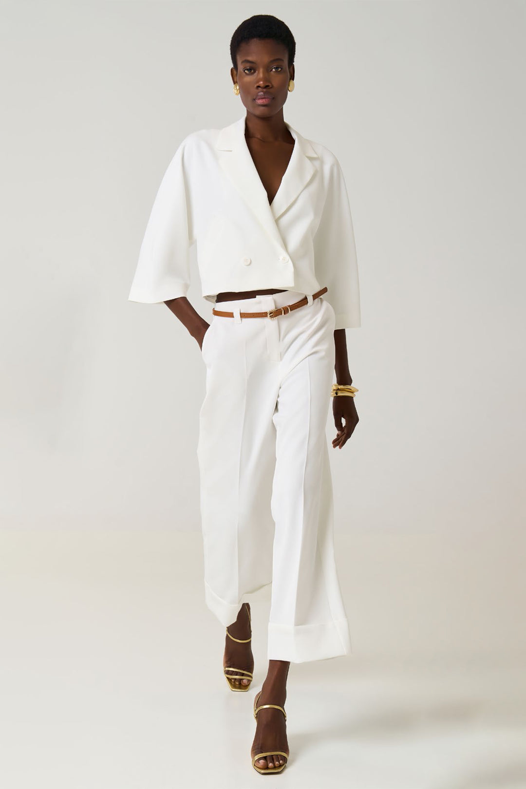 Access 63-5021-135 Offwhite Turn-Up Culotte Trousers