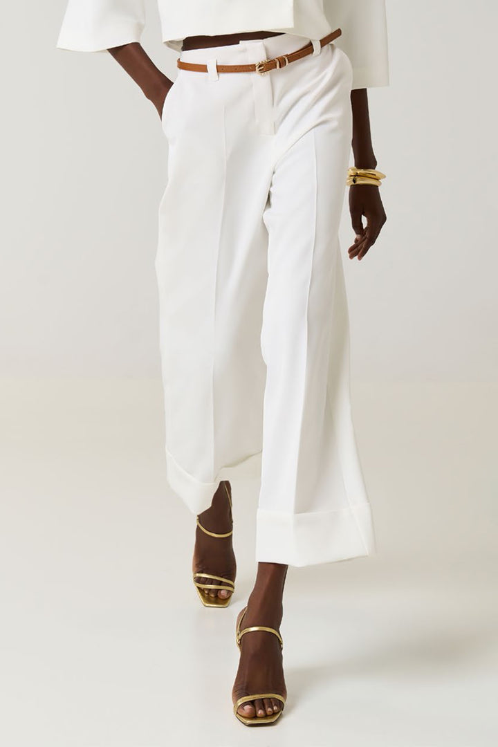 Access 63-5021-135 Offwhite Turn-Up Culotte Trousers