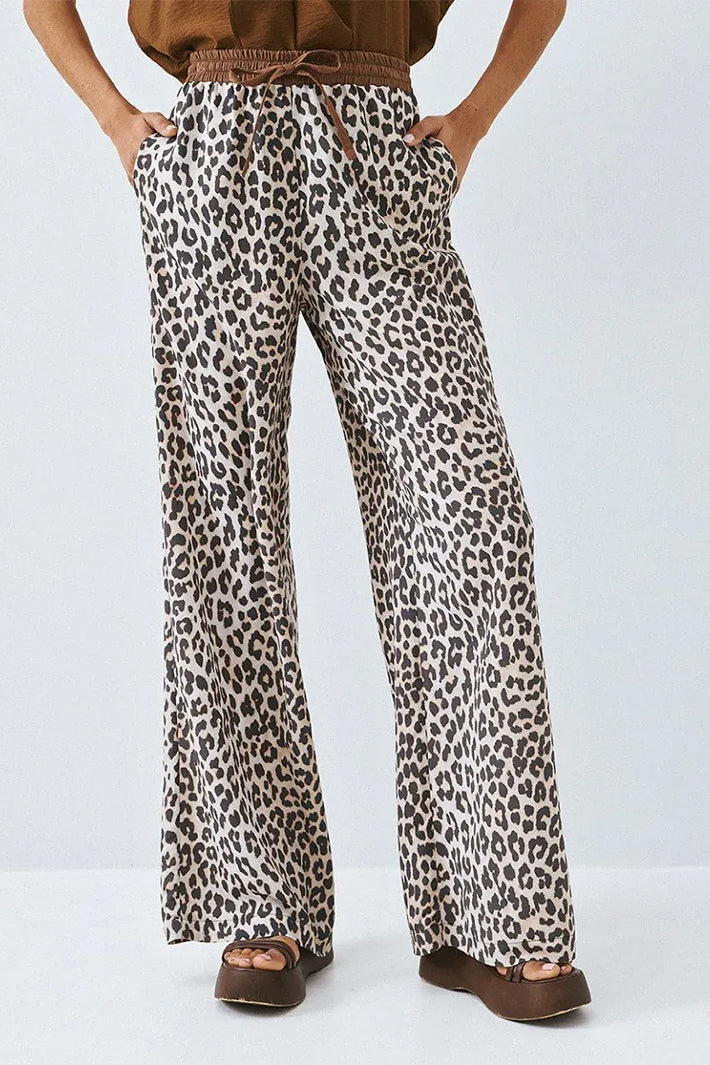 Access 63-5026-0007 Brown Leopard Print Tie-Waist Trousers