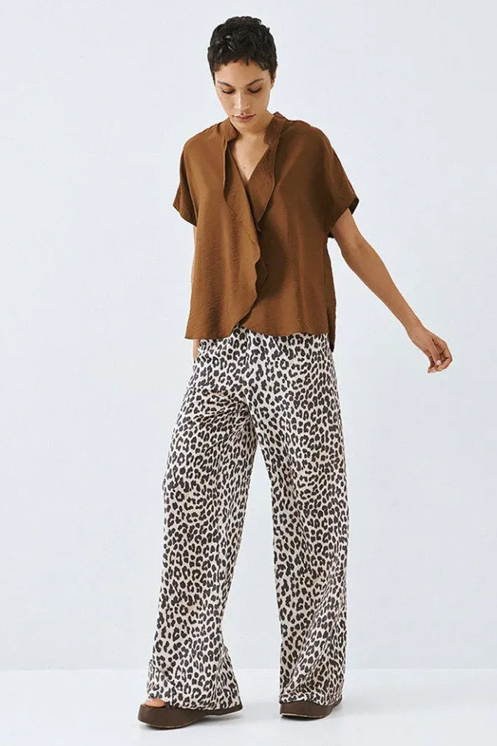 Access 63-5026-0007 Brown Leopard Print Tie-Waist Trousers
