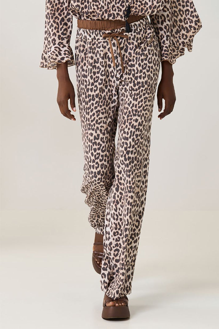 Access 63-5026-0007 Brown Leopard Print Tie-Waist Trousers