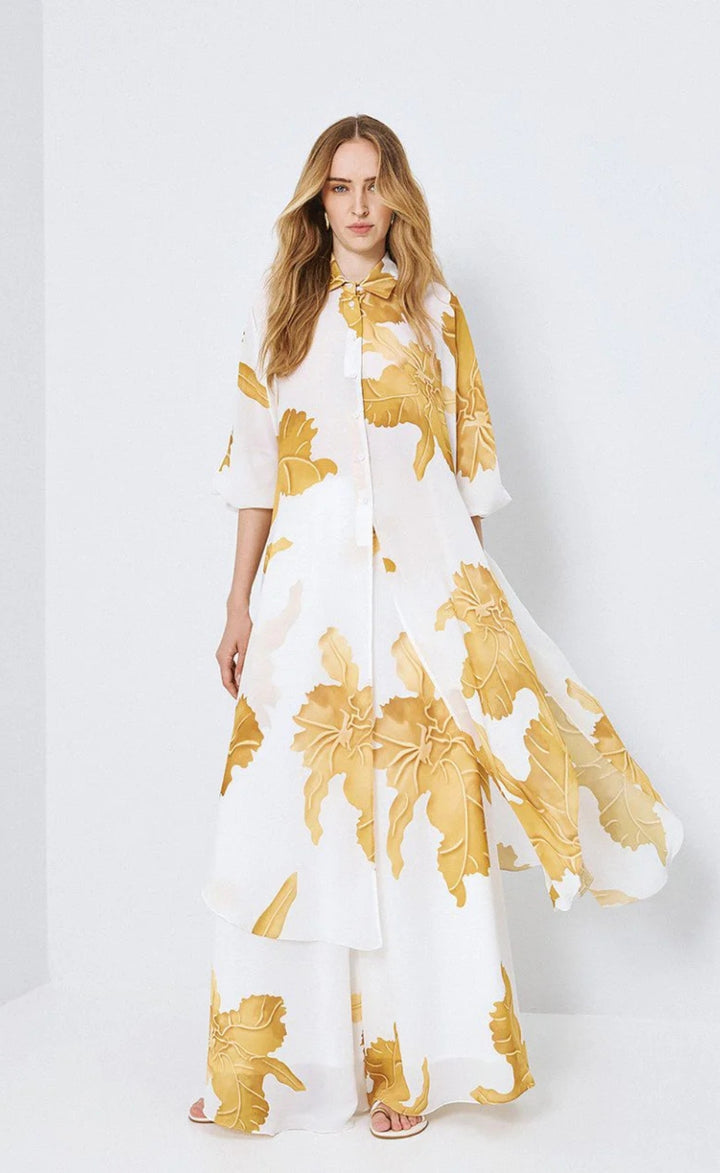 Access 63-7056-0042 Yellow Gold Leaf Print 2 Ways Shirt