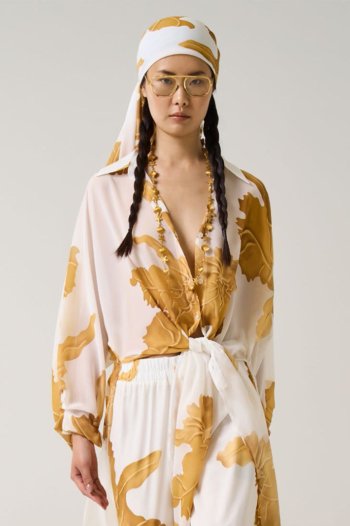 Access 63-7056-0042 Yellow Gold Leaf Print 2 Ways Shirt