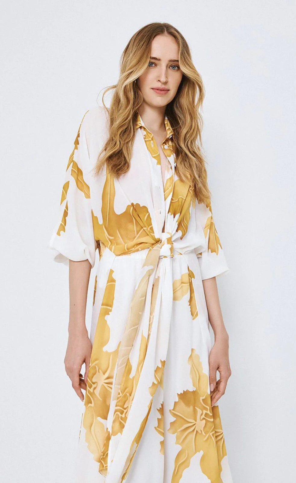 Access 63-7056-0042 Yellow Gold Leaf Print 2 Ways Shirt