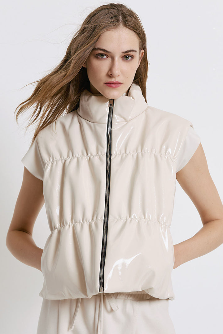 Access Fashion 1035 Vanilla Cream Wet Look Gilet - Experience Boutique