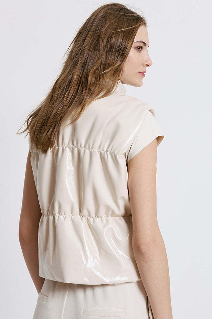 Access Fashion 1035 Vanilla Cream Wet Look Gilet - Experience Boutique
