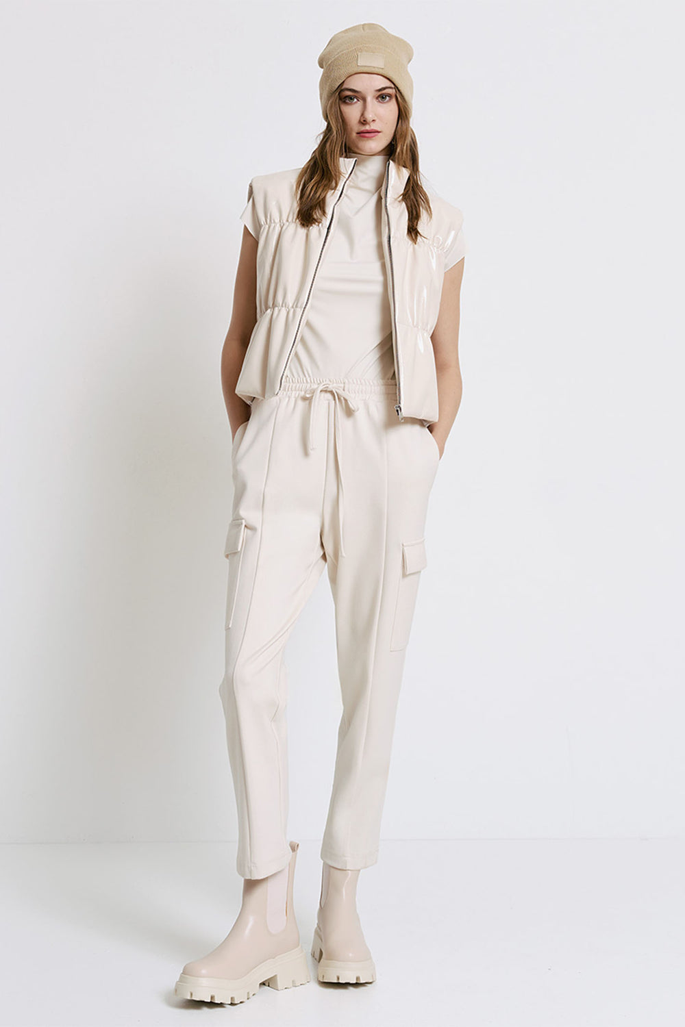 Access Fashion 1035 Vanilla Cream Wet Look Gilet - Experience Boutique