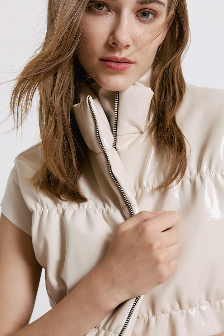 Access Fashion 1035 Vanilla Cream Wet Look Gilet - Experience Boutique
