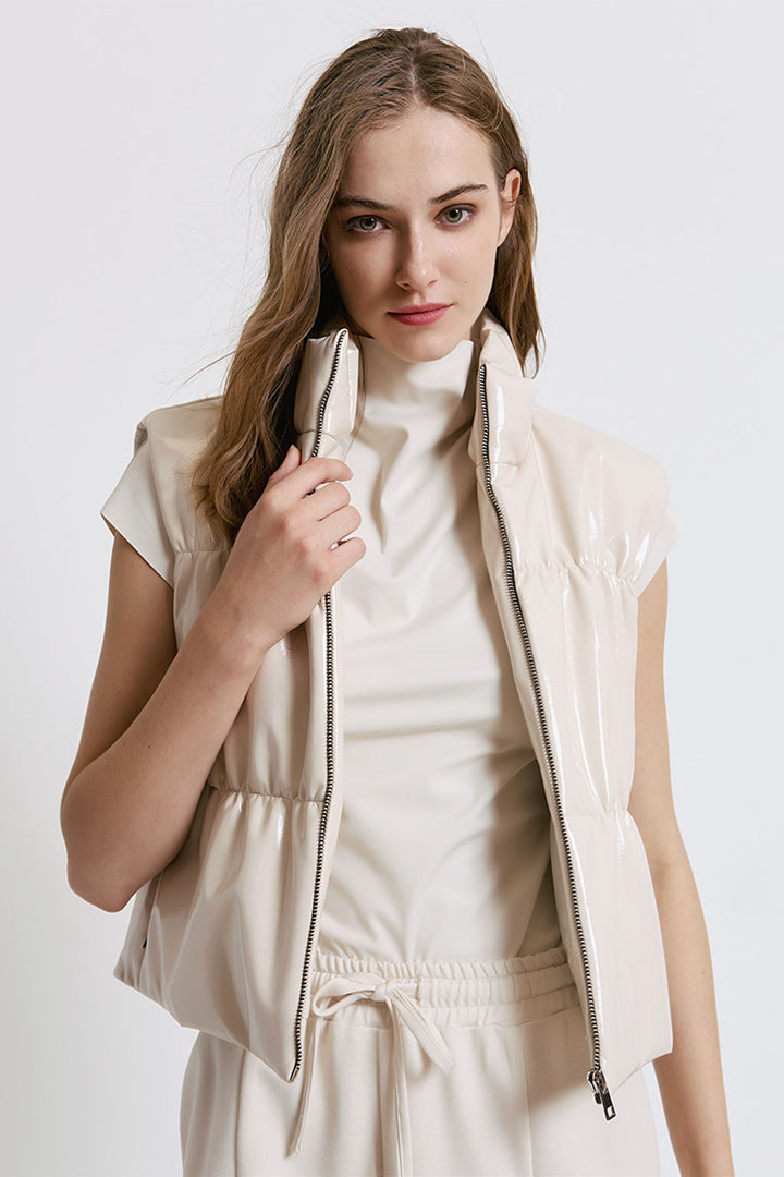 Access Fashion 1035 Vanilla Cream Wet Look Gilet - Experience Boutique