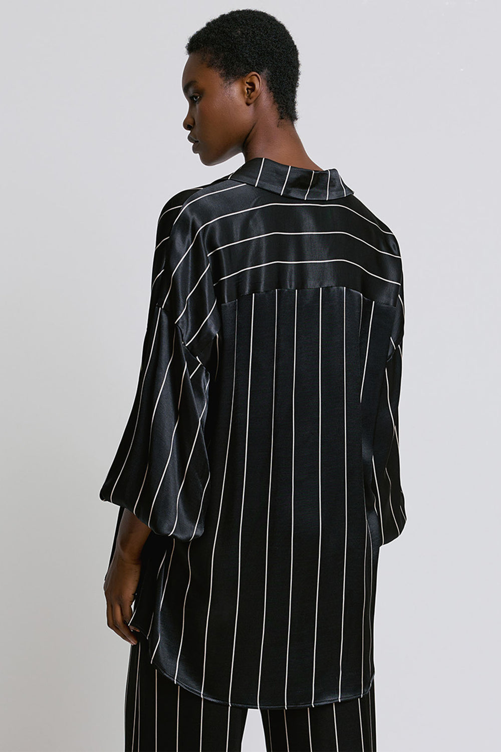Access Fashion 2154 Black Pinstripe Satin Over Shirt - Experience Boutique