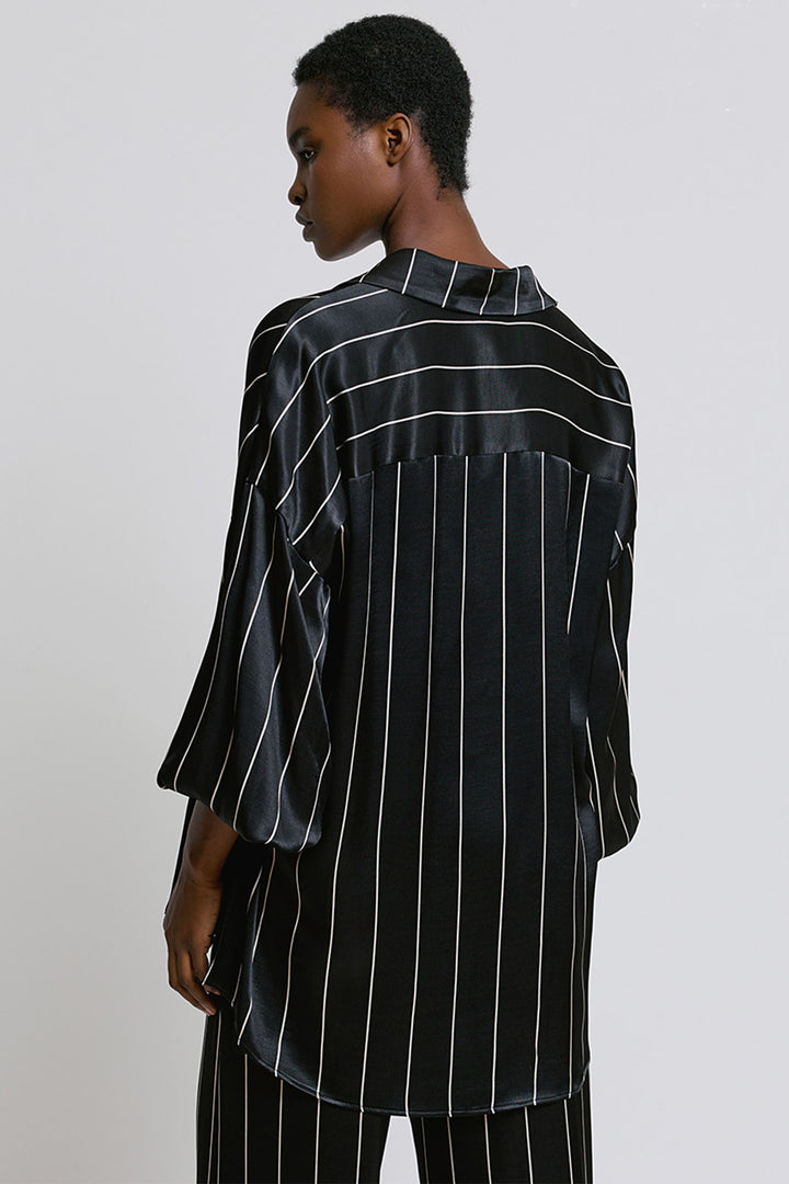 Access Fashion 2154 Black Pinstripe Satin Over Shirt - Experience Boutique