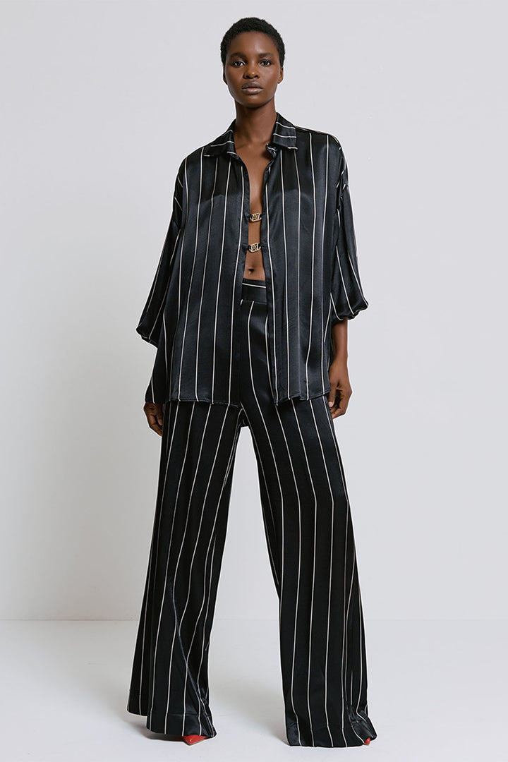 Access Fashion 2154 Black Pinstripe Satin Over Shirt - Experience Boutique