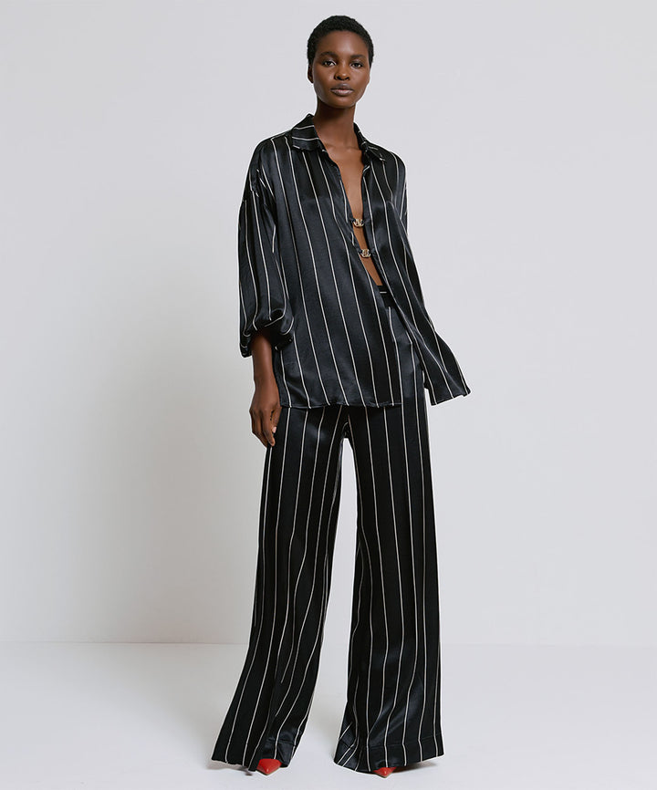 Access Fashion 2154 Black Pinstripe Satin Over Shirt - Experience Boutique