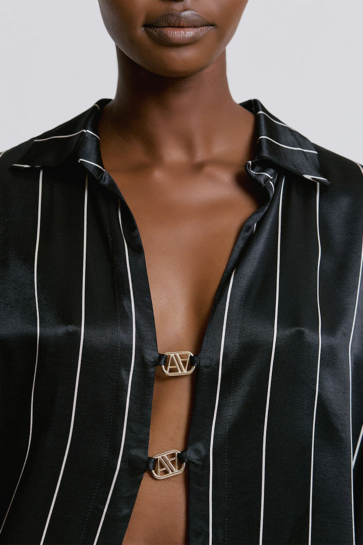Access Fashion 2154 Black Pinstripe Satin Over Shirt - Experience Boutique