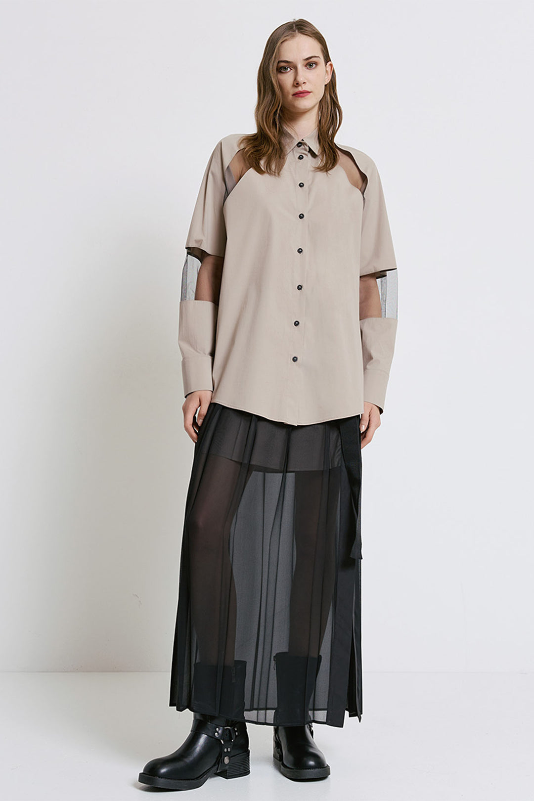 Access Fashion 7039 Beige Cut Out Shirt - Experience Boutique