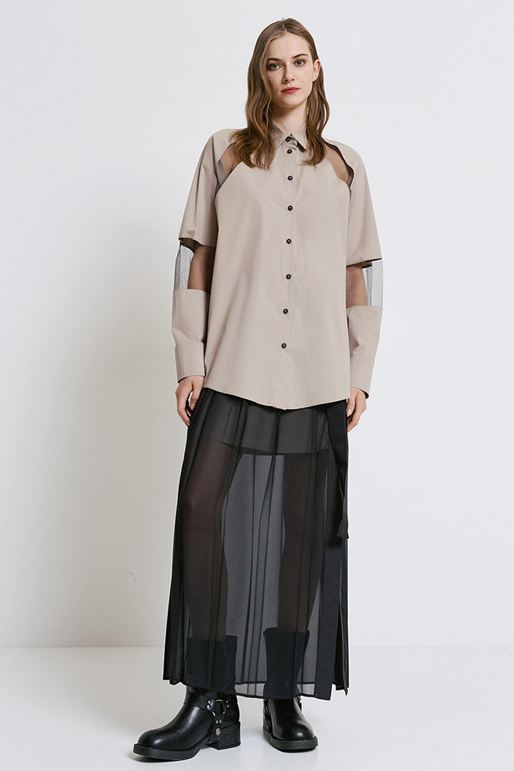 Access Fashion 7039 Beige Cut Out Shirt - Experience Boutique