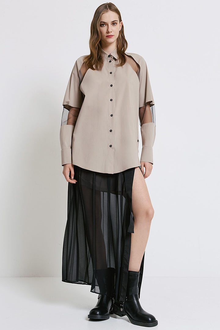 Access Fashion 7039 Beige Cut Out Shirt - Experience Boutique