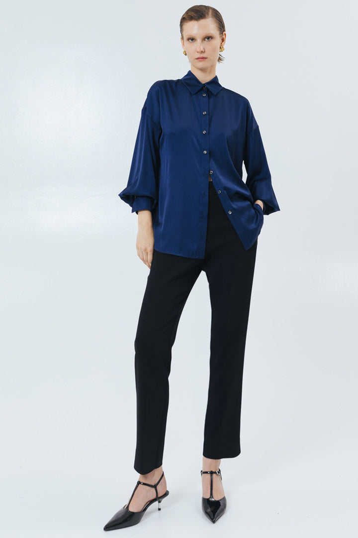 Access Fashion 7055 Blue Satin Shirt - Experience Boutique