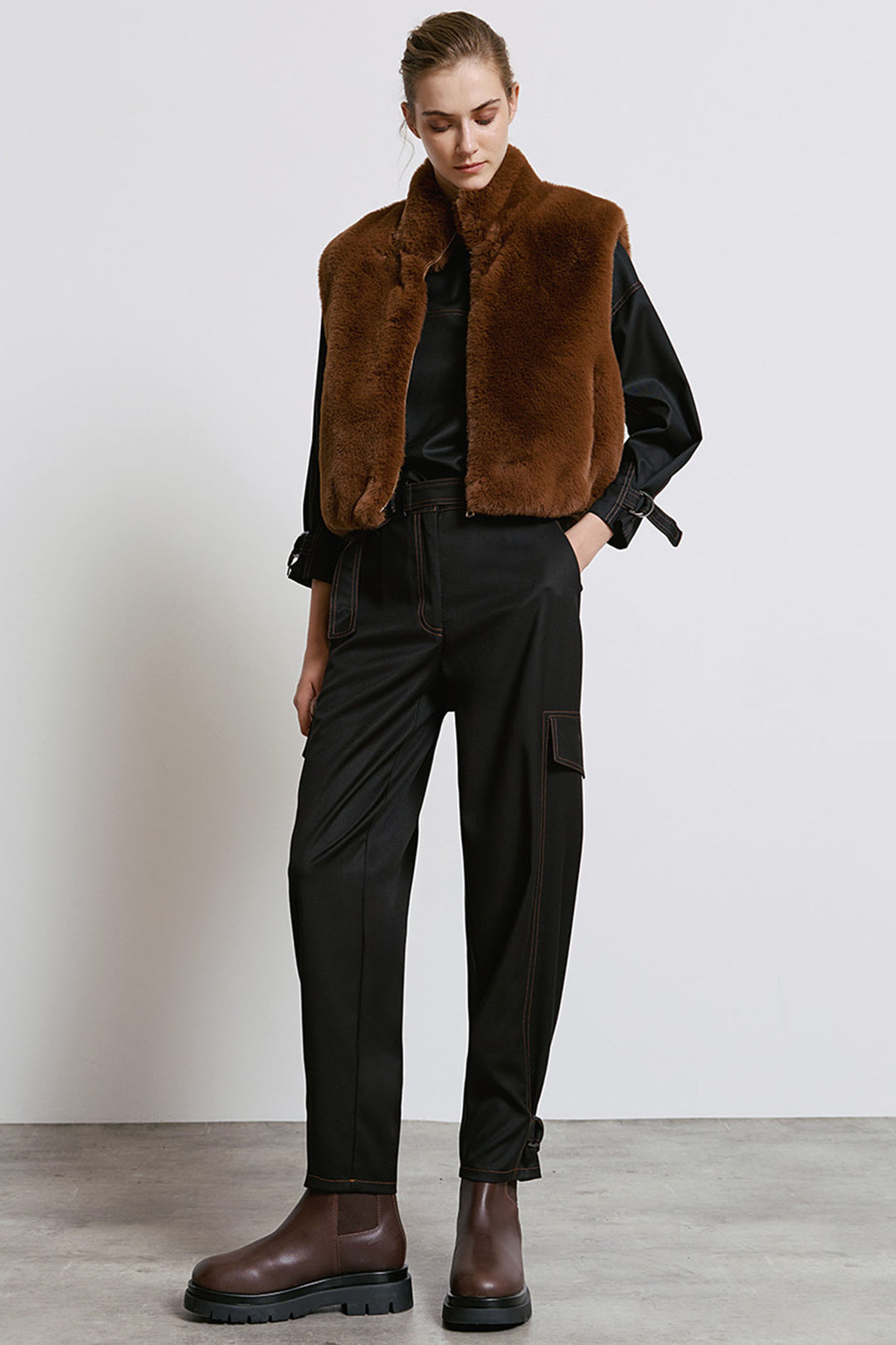 Access Fashion 8076 Chocolate Faux Fur Gilet - Experience Boutique