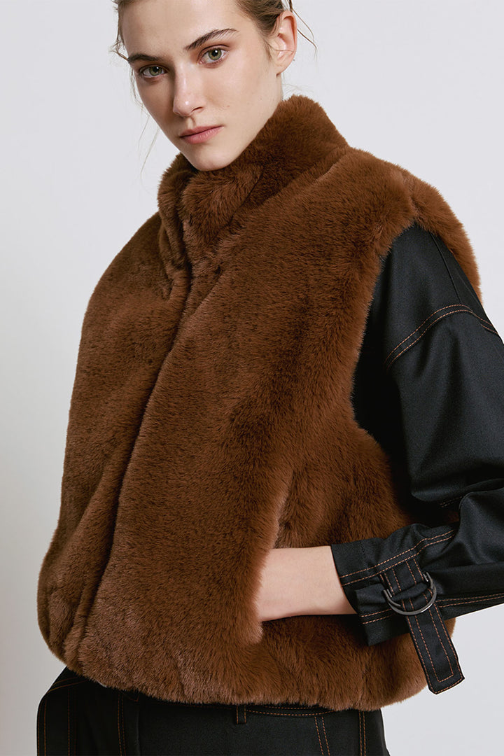 Access Fashion 8076 Chocolate Faux Fur Gilet - Experience Boutique