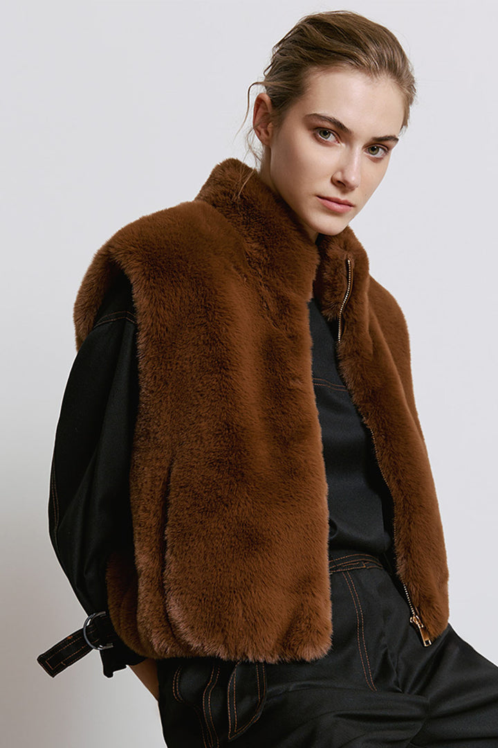 Access Fashion 8076 Chocolate Faux Fur Gilet - Experience Boutique